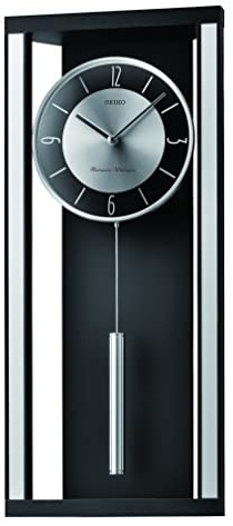 SEIKO QXH068KLH Modern Noir Wood Pendulum Wall Clock with Dual Chimes, 11 x 25 x 4.5 Inches