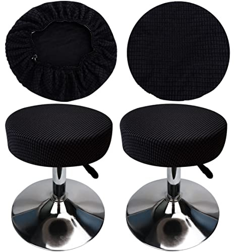HuaLiSiJi Hockerbezug Rund 30-40cm Luxuriöser Stoff, Dehnbar Knitterfrei Waschbar Staubdicht Weich und Langlebig, Verwandelte die Hocker in Sekunden (2, Schwarz)