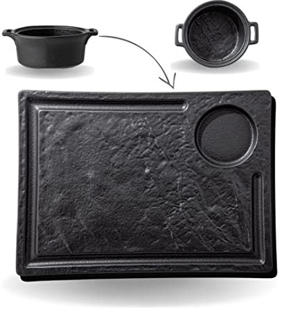 Wilmax - Piatto da portata con pentola - Imitazione pietra naturale - Sicuro - Resistente ai graffi - Lavabile in lavastoviglie - Per sushi - Per salumi - Per formaggi - Idea regalo