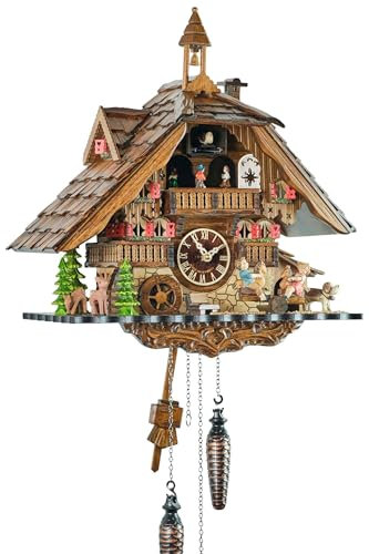 Eble Kuckucksuhr Kuckuckuhr Echtholz NEU batteriebetriebenes Quartzwerk Musik Kuckuckruf Wippschaukel 41cm- 27726