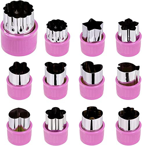 Cortadores de Vegetales et Fruta, Cortador Frutas de Acero Inoxidable, Cortador de SáNdwich para NiñOs, 12PCS Moldes de Acero Inoxidable, Moldes para Frutas y Verduras (Morado)
