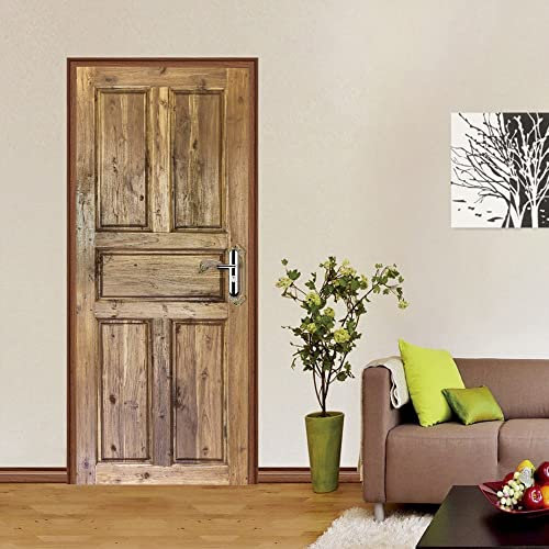 Autocollant de porte 3D 85x215cm(33.46 inches * 84.64 inches)Portes en bois 3D porte autocollants Mural autocollant mural auto-adhésif Art toile affiche impression vinyle maison décalcomanie déco Art