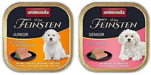 animonda Vom Feinsten Junior Hundefutter, Nassfutter für Hunde im Wachstum & Senior Hundefutter, Nassfutter für ältere Hunde ab 7 Jahren, mit Putenherzen, 22 x 150 g