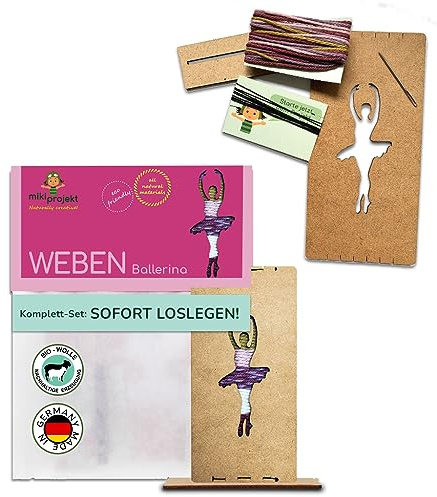mikiprojekt® Webrahmen für Kinder Ab 5 Jahre mit einfacher Anleitung -made in Germany- Entwicklungsförderndes Weben mit unbedenklichem Biomaterial - Komplettset – Schulwebrahmen - Kinderwebrahmen