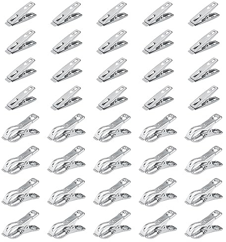 HASLED 40 Stücke Edelstahl Wäscheklammern Klein, Herzförmiges Design, Klammern für Strandtuch, Winddicht für Socken, Handtuch, Kleidung