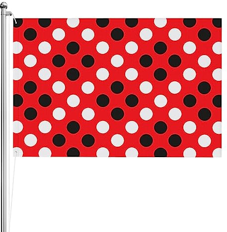 Drapeau à pois rouge et blanc - 1,2 x 1,8 m - Résistant et double face - Drapeau de jardin amusant - Fournitures de fête - Cadeau - Décoration murale intérieure et extérieure