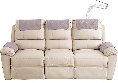 Bieyaet Armlehnenbezüge, Sofa Armlehne Kopfstützenbezug Für SesselSofadecken für Sitzfläche, Sofaschoner rutschfest, Sesselschoner für Relaxsessel (Hellgrau,3-Sitzer Liege | 5 STK)