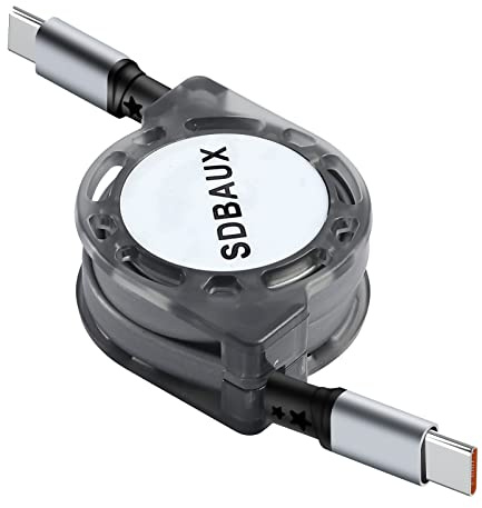 SDBAUX 60W USB C Retractable Cable 1M, USB C to Type C PD 3.0 Fast Charging