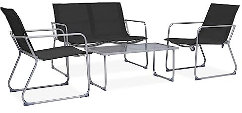 heybb 4-tlg. Garten-Lounge-Set Stoff und Stahl Schwarz Gartenlounge Outdoor Sitzecke