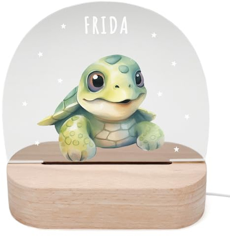 DEL MÀ Unique & Personal Personalisiertes Schildkröte Nachtlicht Kinder & Babys Babyzimmer Deko Kinderzimmer Nachtlampe Mädchen Jungen Kinderlampe Inkl. Holzfuß