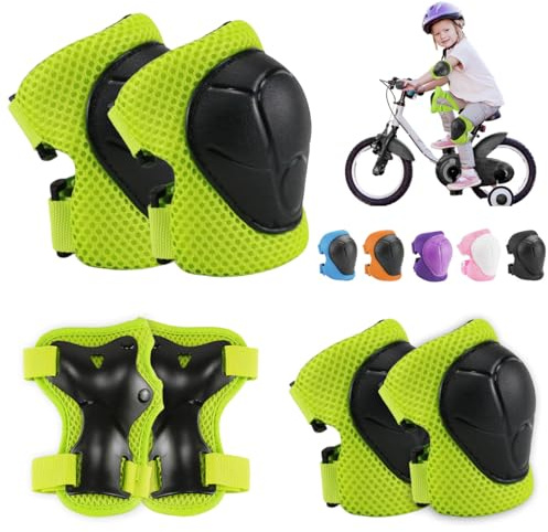 Protecciones Patines,Protecciones Skate Niño,Equipo de Protección Infantil,Incluye Rodilleras Coderas y Muñequeras para Ciclismo Monopatín Patinaje y Otros Deportes(Verde)