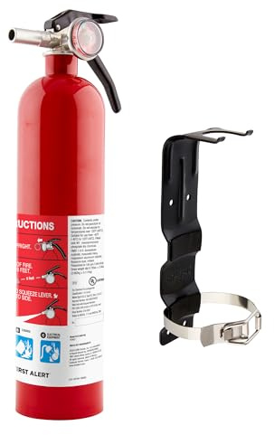 First Alert Fire Extinguisher for Home, Standard Rechargeable Compliance Unit, UL RATED 1-A:10-B:C, HOME1, Red with Metal Bracket Bundle, 1-Pack