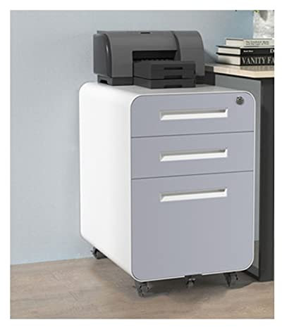 Aktenschrank Rollcontainer Mobiler Aktenschrank mit 3 Schubladen, Schloss, Schlüssel und Rad, kippsicherer vertikaler Aktenschrank aus Metall for das Heimbüro Büroschrank(Color:D,Size:1.4mm)