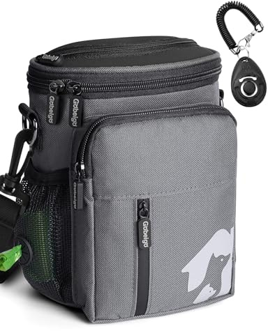 Pochette Gobeigo pour chien avec 8 tasses, 3 façons de porter: sac à friandises pour entraînement et marche, distributeur de sacs de nettoyage intégré