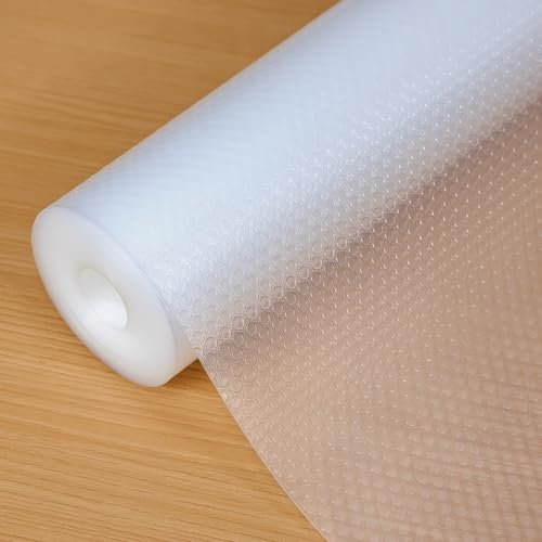 Hersvin Kitchen Drawer Liners 60cmx500cm Cupboard Liners, Cabinet Shelf Mats Non Slip Non-Adhesive Oil-Proof Waterproof EVA Plastic Protector Fridge Shelves Lining (Clear Flat Dot)
