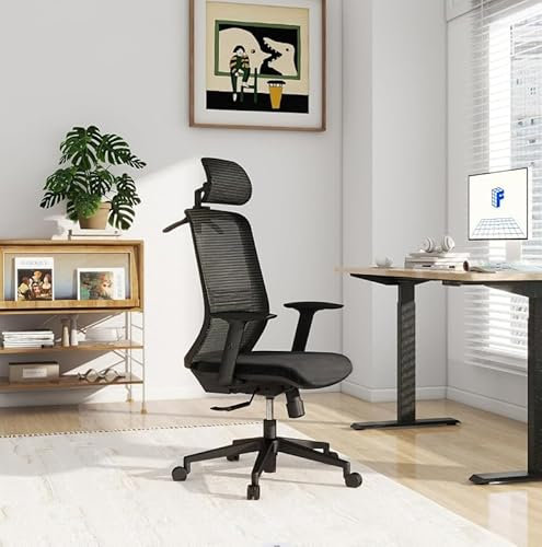 FLEXISPOT Bürostuhl Ergonomischer Schreibtischstuhl, Höhenverstellbarer Drehstuhl, Rückenschonender und Taillenfreundlicher Netzstuhl, Computerstuhl mit Kleiderhaken, Schwarz