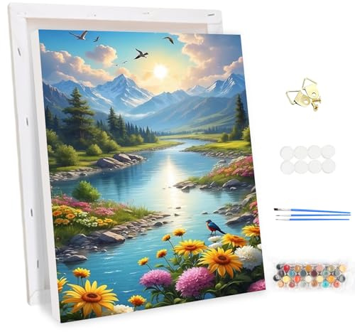 MEIYUDA Malen Nach Zahlen Erwachsene mit Rahmen Landschaft, DIY Set Handgemalt Ölgemälde Kit für Anfänger und Erwachsene Mit 3 Pinseln und Acrylfarbe Natur, Geschenke und Home Haus Deko 30x40cm