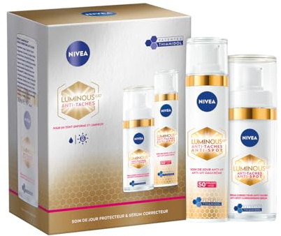 NIVEA Luminous 630 Coffret Soin de jour & Sérum (1x1 pce), Soins visage anti taches pigmentaires au Thiamidol & Acide Hyaluronique, Coffret cadeau femme soin anti-âge, crème hydratante visage