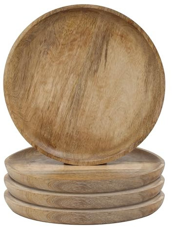 The Wooden Town Round Wood Plates 11 Inch Dinner Plates Natural Wooden Charger Plates For Centerpiece Easy Cleaning Lightweight Serving Plates For Dishes Snack Dessert Salad - Natural 4 Pack