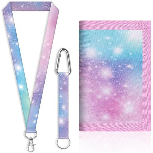 Brustbeutel Mädchen, Kinder Portemonnaie, Geldbörse für Mädchen, Trifold Brieftasche mit Schlüsselband, Sternenhimmel Kinder Geldbeutel Weihnachten Geburtstag Geschenk für Kinder Portmonee 4-12 Jahren