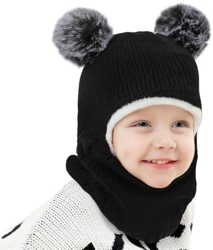 AYPOW Cappello Passamontagna Invernale Caldo per Bambini da 1 a 6 Anni, Set Cappello Sciarpa Maglia Termica Antivento Multifunzione per Bambine Bambini Neonati, Cappuccio Berretti con Fodera in Pile