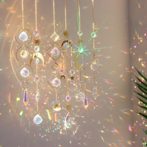 Aililong Juego de 6 atrapasueños de cristal, efecto arco iris para ventana y decoración, adornos colgantes de cristal para fiestas