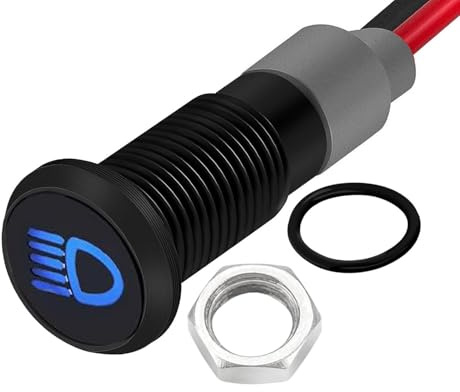 RUNCCI-YUN 8mm 12V 24V Waterproof LED Metal Indicator Light,LED Warning Light Panel Mount Indicator Power Indicator Dash Light, for Car Truck Boat(Blue(High Beam Indicator)