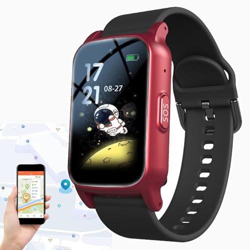 Weyot Montre Connectée avec Détecteur de Chute, Montres Intelligentes Surveillance De La Santé des Personnes Âgées, Bracelet De Positionnement GPS,Red