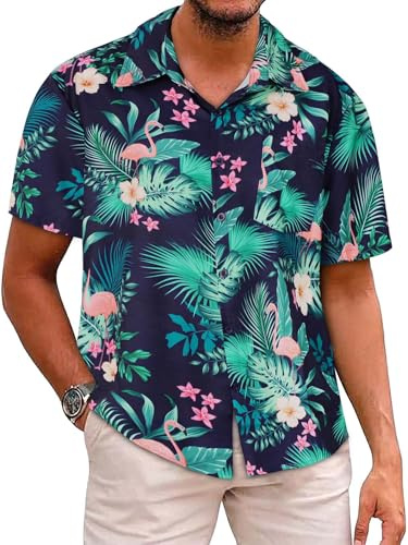 Mens Hawaiian Shirt Short Sleeve Button Down Summer Shirts,Green Floral,L | Pocket T Shirts Lightweight,from Beach Vacation Tropical,Casual Cruise Camp,Novelty Aloha Luau Outfits