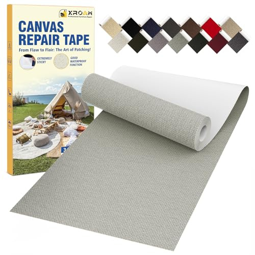 Flicken Selbstklebend Stoff Hellgrau, 8x160cm Selbstklebender Stoff, Zelt Reparaturset, Canvas Reparatur Patch, Textilklebeband Wasserfest Outdoor für Sofas, Autositz, Sonnenschirm, Markise