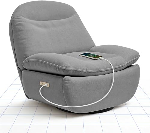 FLEXISPOT XR6 Sillón Relax Eléctrico con USB, Sófa Giratorio con Función Balancín, Sillon TV con Respaldo Ajustable, Silla Reclinable para Dormitorio, Salón y Cine en Casa (Gris)