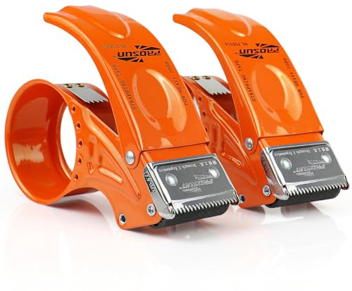 BOMEI PACK Metal Packing Tape Dispenser, 2inch Heavy Duty Handheld Heavy Tape Dispenser, 2Pcs, Orange