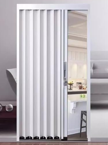 Porte pliante accordéon avec serrure pour cuisine, salle de bain, buanderie, douche, porte coulissante intérieure en aluminium, blanc, dimensions : 126 x 203 cm