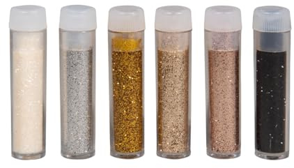 Rayher Bio-Glitter ultrafein, Farbsortierung, Gold, Silber, schwarz, weiß, Set 6 Farben à 2 g, Glitzer ideal zum Basteln und Dekorieren, biologisch abbaubar, Box gesamt 12 g, 39594862