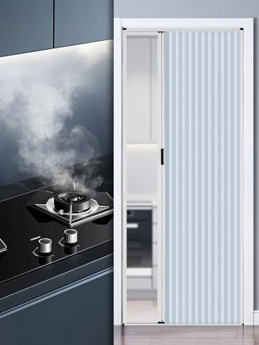 Schiebetür Falttür innentüren Falttür Ohne Bohren Aluminiumrahmen Und Vliesplatte, Ziehharmonika Türen In Sondergröße Mit Beidseitigem Griff Und Schloss Für Küchen Und Schlafzimmertüren(White,90x203cm