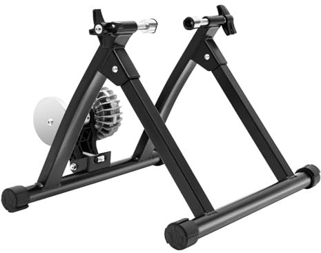 Fahrrad Rollentrainer mit Magnetbremse | Kompatibel mit 26–29 Zoll Rennrädern | Stahlgehäuse, schwarz | Indoor Heimtrainer für zu Hause Fahrradtraining
