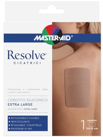 Master Aid Resolve Cicatrici – Cerotto Siliconico Extra Large Rettangolare - Prevenzione e Trattamento delle Cicatrici Ipertrofiche - Lavabile e Riutilizzabile - Protezione UV - Made in Italy -10x15cm