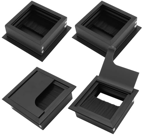 Cjueiom 4 Pcs Desk Table Grommets 80x80mm | Premium Anodized Aluminum, Wire Organizers for Desks & Tables, Square Cord Hole Covers, Brush Inserts for Office Home Use