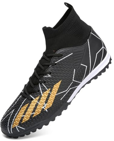 Football Boots Boys Astro Turf Men Indoor Futsal Shoes Unisex Youth Rugby Shoes Adult AG FG TF Wide Training Sneaker Breathable (Black TF,9.5)