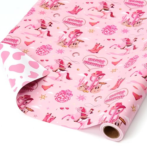 WERNNSAI 1 Rolle Western Cowboy Geschenkpapier 5m x 43cm Kraftpapier