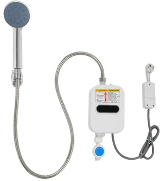 Durchlauferhitzer elektrisch 3500W mit Handbrause - Elektrischer Warmwasserbereiter für Bad & Dusche, Kompakt & Sofort Heißwasser, Temperaturdisplay (Weiß, 220V)