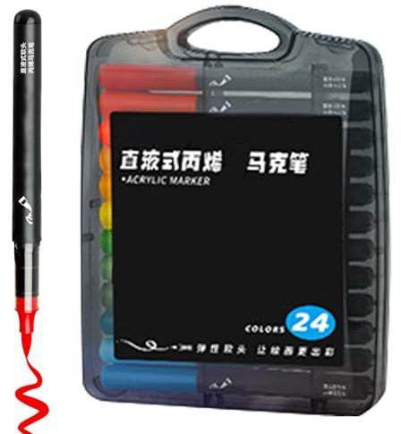 Pennelli acrilici – Set di pennarelli per pittura a 24 colori 20x15x3 cm, inchiostro non tossico ad asciugatura rapida, ideali per il fai da te | Articoli da disegno per progetti di compleanno artisti