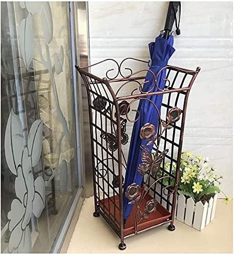 QHQQXN Umbrella Stand racks Metal Retro Pattern Umbrella Bucket Cue Stick Shaft Cane Interior Decoration Storage Rack 4 Colors 22X22X52CM (Brass)