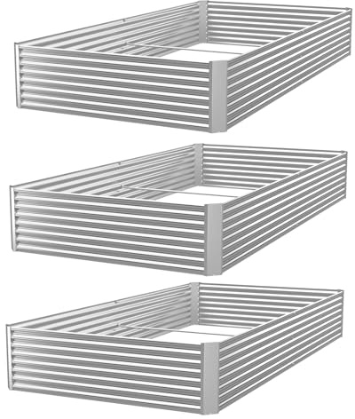 GROVELEAF Pflanzkübel 3er-Set 120 x 60 cm verzinktes Hochbeet für den Außenbereich, Metall-Hochbeet für Gemüse, Stahl-Hochbeete für den Garten, oberirdisches Gartenbeet für Blumen-Rechteck