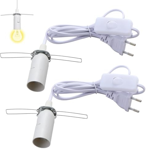 NYVOR 2 Pièces Câble Douille E14, 1.8m Isolation Câble Douille e14 Avec Interrupteur Ampoules LED à Économie d'Énergie Halogènes, le Salon ou la Salle d'Étude, l'Éclairage Domestique DIY Cuisine