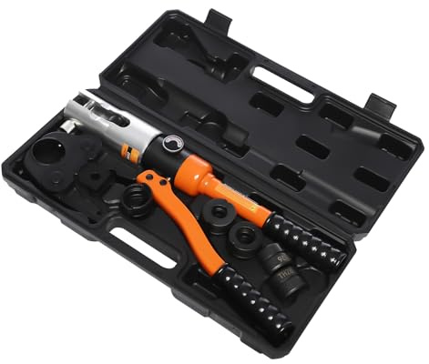 Pinza crimpatrice idraulica 10T, pinza professionale con 4 stampi TH (TH16/20/26/32), per tubi in alluminio/PEX/PB, testa girevole a 360°, potenza massima 100 KN, cassetta degli attrezzi
