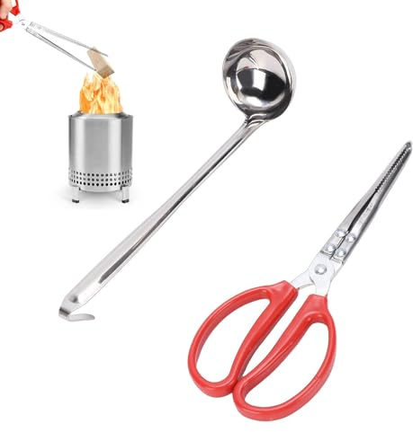 ASHATA Juego de Pinzas Portátiles para Fuego, Pala para Pellets para Fogones de Mesa, Herramientas de Agarre para Chimeneas para Manipulación de Mini Leña y Pellets