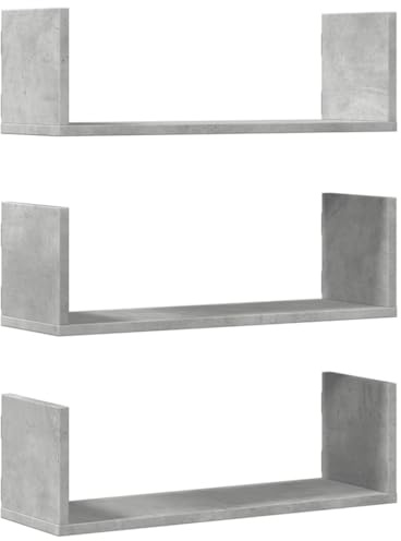 kithwjll Wandregale 3 STK Betongrau 58x18x18 cm Holzwerkstoff langlebig, platzsparend, als Wandregal Wohnzimmer oder Küchenregal Wand für Bücher und Dekoration