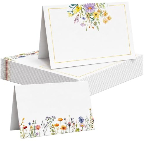 50 Pcs Flower Wedding Place Cards Place Cards for Table Setting | Wildflower Design Name Place Cards, Table Place Cards for Weddings, Parties, Events, Dinner Tables