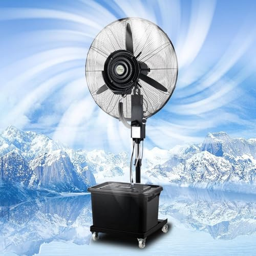 Natliedop Ventilador Nebulizador de Pie Industrial Uso Industrial y Doméstico, 3 Velocidades, Oscilación 90°, Depósito Agua 42L con 4 Ruedas - Enfriador Larga Distancia para Exteriores, Patio, Garaje